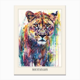 Mountain Lion Colourful Watercolour 1 Poster Canvas Print