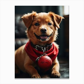 Cute Dog With Red Ball Canvas Print