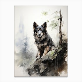 Dog, Japanese Brush Painting, Ukiyo E, Minimal 2 Canvas Print