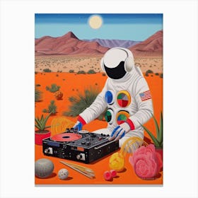 An Astronaut Djing In The Desert 1 Canvas Print