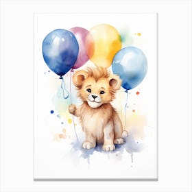 Playing With Balloons Car Watercolour Lion Art Painting 4 Canvas Print