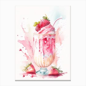 Strawberry Milkshake, Dessert, Food Storybook Watercolours Canvas Print