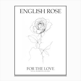 English Rose Black And White Line Drawing 19 Poster Canvas Print