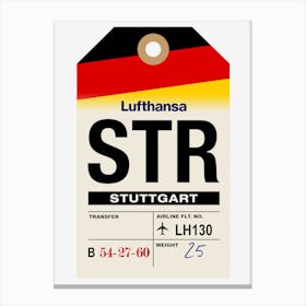 Stuttgart (STR) Germany Vintage Airline Luggage Tag Canvas Print