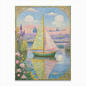 Mosaic Sailboat On The Lake Canvas Print