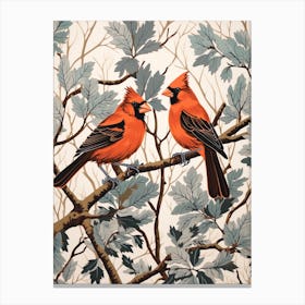 Art Nouveau Birds Poster Northern Cardinal 4 Canvas Print