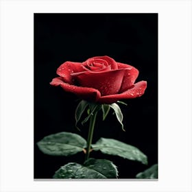 Red Rose On Black Background 58 Canvas Print