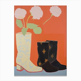 Painting Of Cowboy Boots With Flowers, Pop Art Style 4 Canvas Print