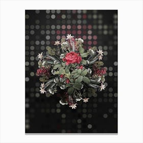 Vintage Red Gallic Rose Flower Wreath on Dot Bokeh Pattern Canvas Print