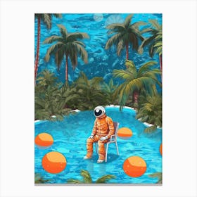 Astronaut In The Pool Colourful Illustration 4 Canvas Print
