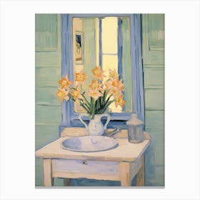 Bathroom Vanity Painting With A Daffodil Bouquet 1 Canvas Print