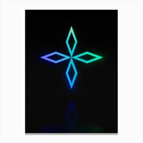 Neon Blue and Green Abstract Geometric Glyph on Black n.0105 Canvas Print