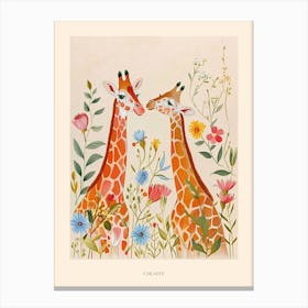 Folksy Floral Animal Drawing Giraffe 4 Poster Canvas Print