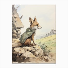 Storybook Animal Watercolour Coyote 1 Canvas Print