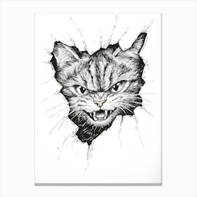 Angry Cat Watching from Wall Hole 9 Canvas Print