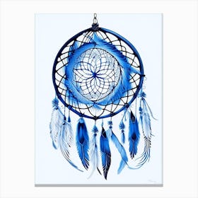 Dreamcatcher Symbol Blue And White Line Drawing Canvas Print