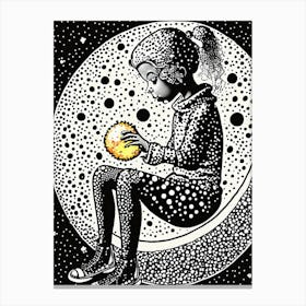 Moonlit Child Holding the Universe in Their Hands Canvas Print