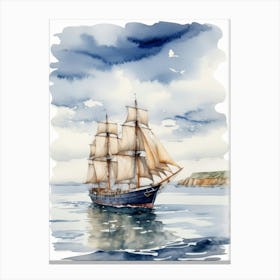 Sailing ship on the sea, watercolor painting 5 Canvas Print