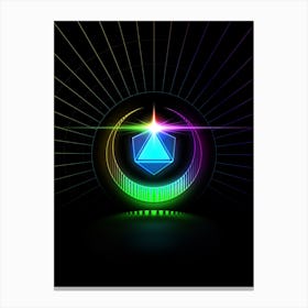 Neon Geometric Glyph in Candy Blue and Pink with Rainbow Sparkle on Black n.0190 Canvas Print