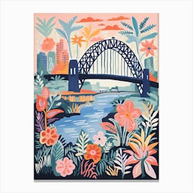 The Sydney Harbour Bridge   Sydney, Australia   Cute Botanical Illustration Travel 1 Canvas Print