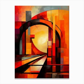 Bridge of Dreams II, Abstract Colorful Painting in Red, Yellow and Black Cubism Picasso Style Canvas Print