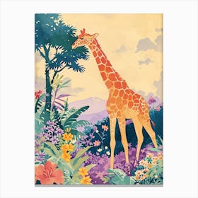 Cute Giraffe In The Leaves Watercolour Style Illustration 5 Canvas Print