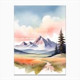 Tranquil Mountains In Minimalist Watercolor Vertical Composition 42 Canvas Print