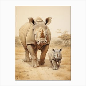 Rhino With A Young Rhino Canvas Print
