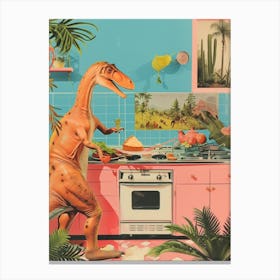 Dinosaur Baking In The Kitchen Retro Abstract Collage 2 Canvas Print