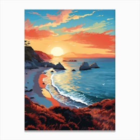 Lulworth Cove Beach Dorset At Sunset, Vibrant Painting 1 Canvas Print