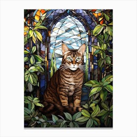 Mosaic Of A Cat In A Leafy Botanical Garden Canvas Print
