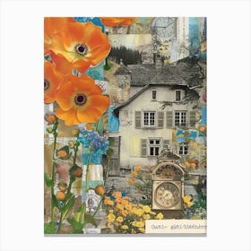 Orange Flowers Scrapbook Collage Cottage 1 Canvas Print