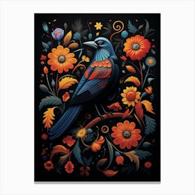 Folk Bird Illustration Raven 2 Canvas Print