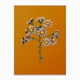 Vintage Lilac Senecio Flower Botanical on Sunset Orange n.0208 Canvas Print