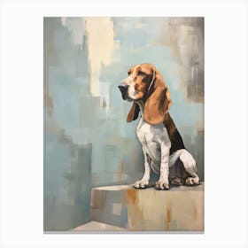 Basset Hound Dog, Painting In Light Teal And Brown 0 Canvas Print