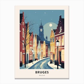 Winter Night  Travel Poster Bruges Belgium 2 Canvas Print