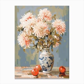 Chrysanthemum Flower And Peaches Still Life Painting 2 Dreamy Canvas Print