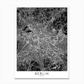 Berlin Black And White Map Canvas Print