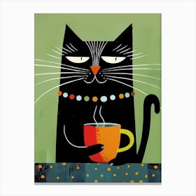 Cat With A Cup Of Coffee Canvas Print