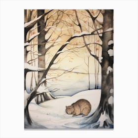 Winter Watercolour Vole Canvas Print