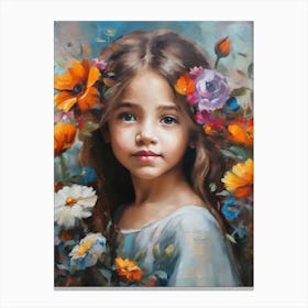 Little Girl With Flowers Canvas Print