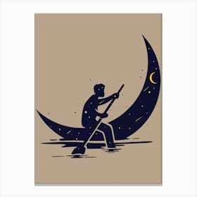 Man Paddling On The Moon Canvas Print