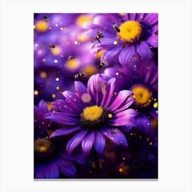 Purple sunFlowers With Bees. Canvas Print