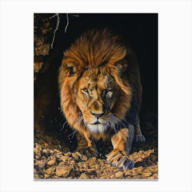 Barbary Lion Night Hunt Acrylic Painting 3 Canvas Print