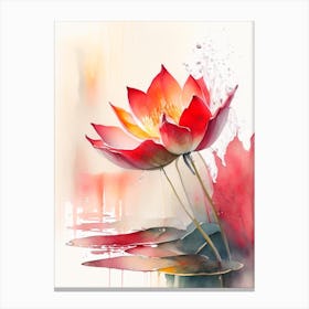 Red Lotus Storybook Watercolour 1 Canvas Print