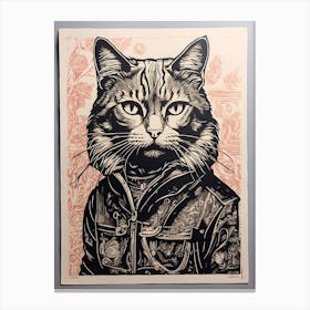 Cat In Leather Jacket Canvas Print