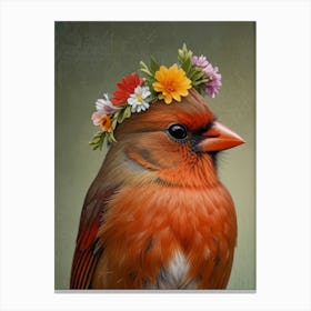 Cardinal With Flower Crown European Robin 3 Canvas Print