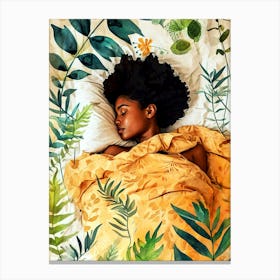 Afro Girl Sleeping In Bed illustration Canvas Print