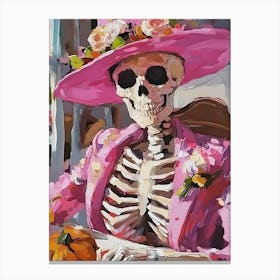 Skeleton In Pink Hat Canvas Print