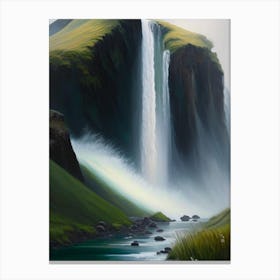Skógafoss, Iceland Peaceful Oil Art  (2) Canvas Print